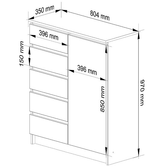 CHEST OF DRAWERS K80 1D 5SZ PK WHITE