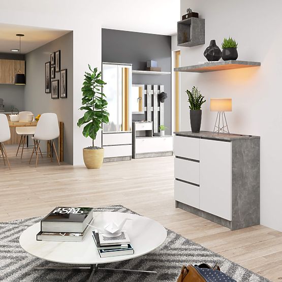 CHEST OF DRAWERS K80 JERRY 1D 3SZ PK CONCRETE / WHITE