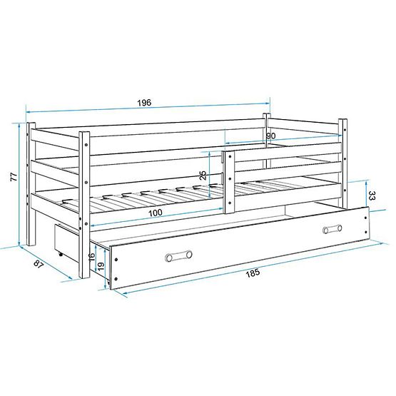 Children bed Erik 190x80 cm - natural-blue