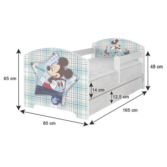 Children bed with barrier - Mickey Mouse - decor norwegian pine