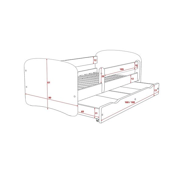Children's Bed with Safety Rail - Raccoon - Blue