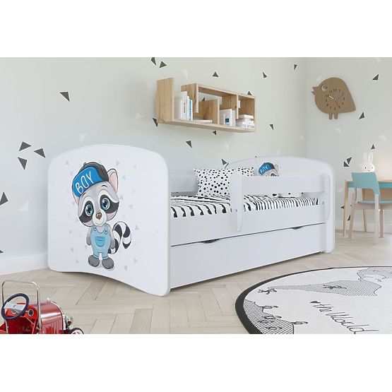 Children's Bed with Barrier - Raccoon - White