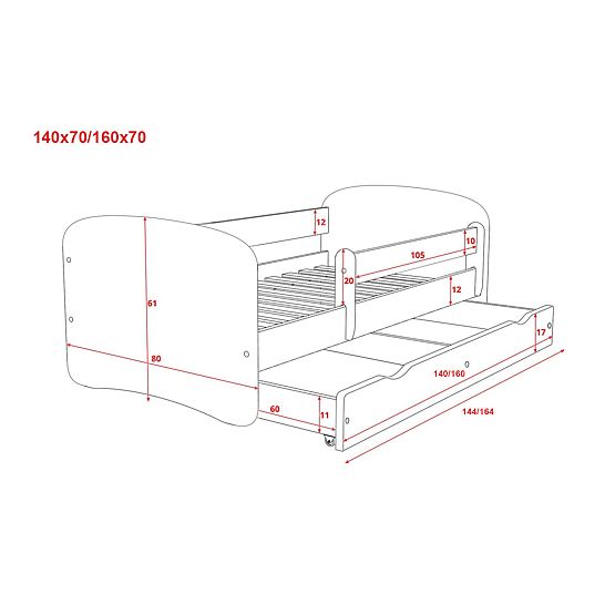 Children's Bed with Barrier - Raccoon - White
