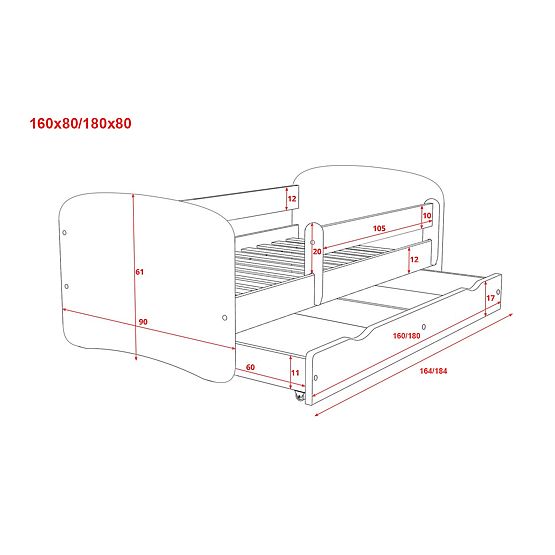 Children's Bed with Barrier - Raccoon - White