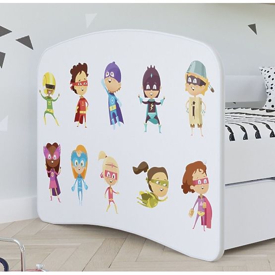 Children bed with barrier - Superheroes - white