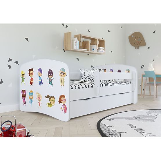 Children bed with barrier - Superheroes - white