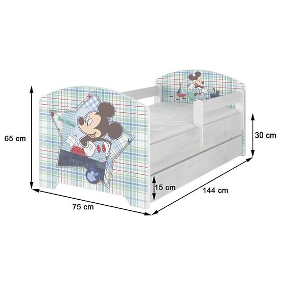 Children bed with barrier - Teddy bear Pooh a tiger - decor norwegian pine