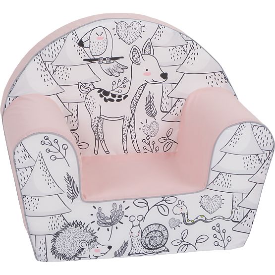 Children's chair Forest animals - pink-black-white