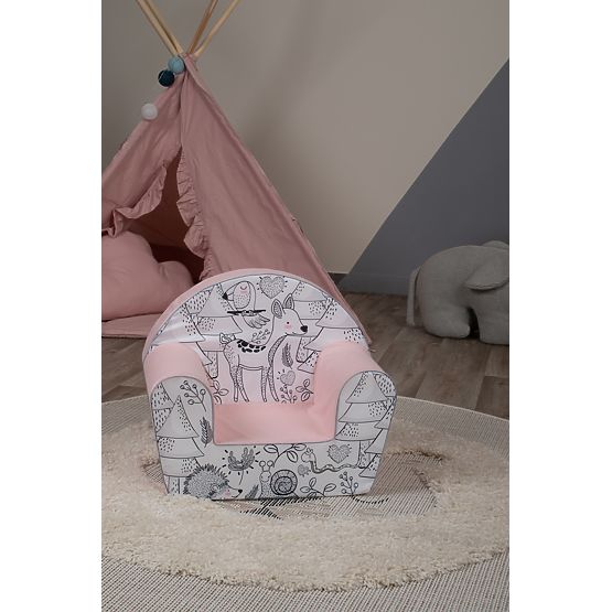 Children's chair Forest animals - pink-black-white