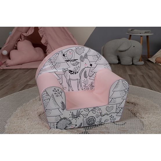 Children's chair Forest animals - pink-black-white