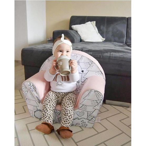 Children's chair Forest animals - pink-black-white