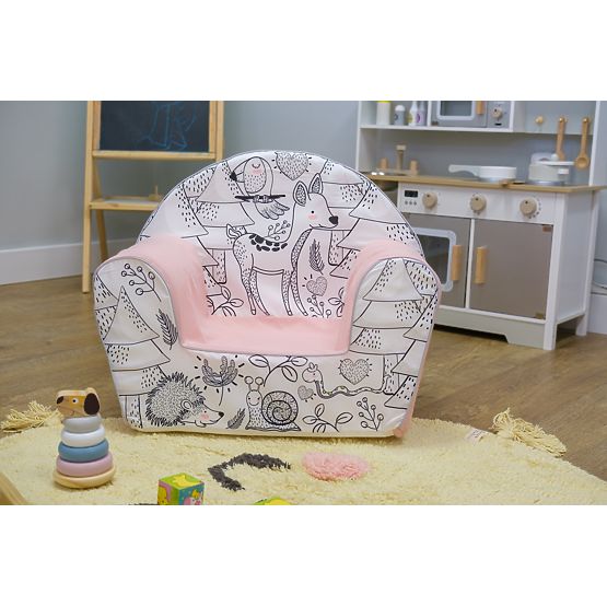 Children's chair Forest animals - pink-black-white