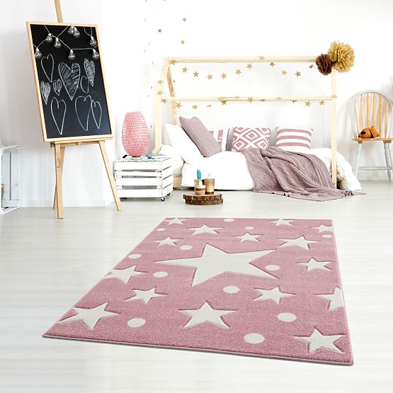 Children's Rug Stars - pink and white