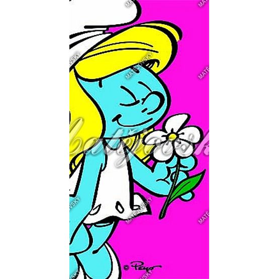 Children's Beach Towel - Smurfette with Flower