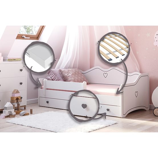 Children's Bed EMMA with Drawer and Guardrail 140x70 Grey