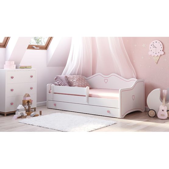 Children's Bed EMMA with Drawer and Guardrail 160x80 Pink