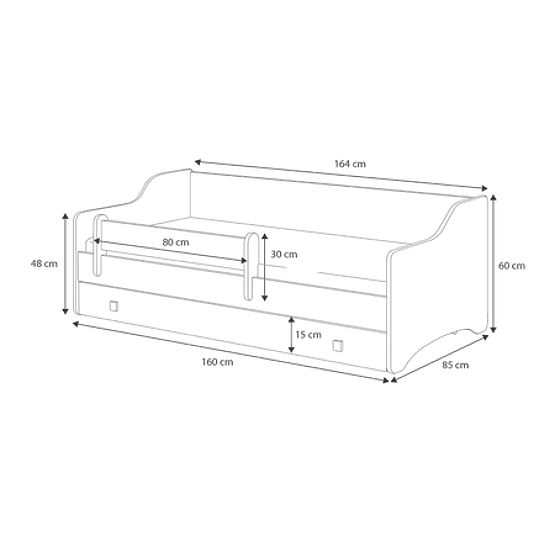 Children's Bed ERYK with Drawer and Guardrail 160x80 Pink Panel