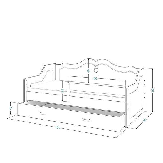 Children's Bed JULIE with Backrest 160x80 cm - White