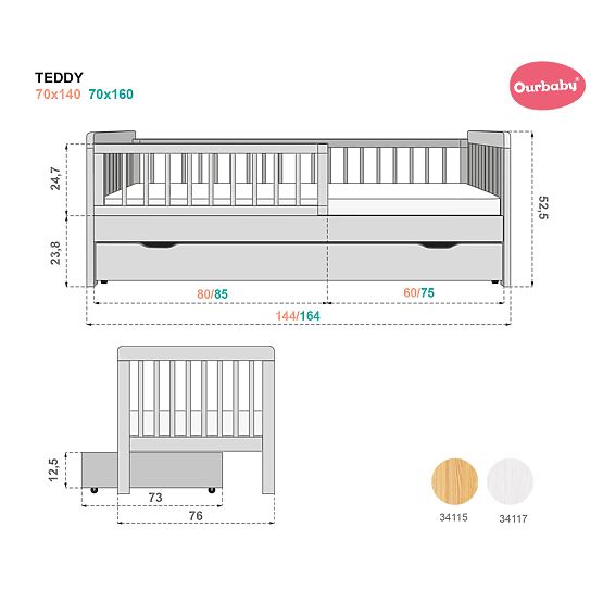 Children's Bed with Guardrail TEDDY - White