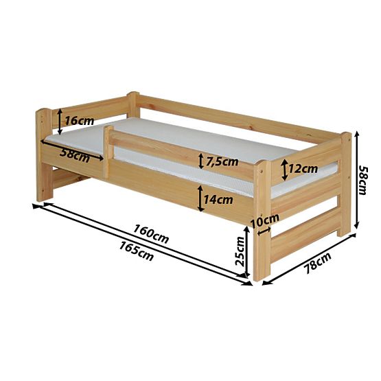 Children's Bed with Safety Rail - Alder