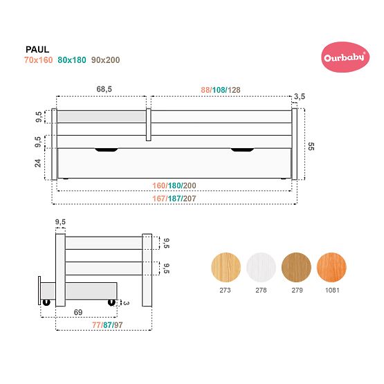 Children's Bed Paul with Guardrail - White
