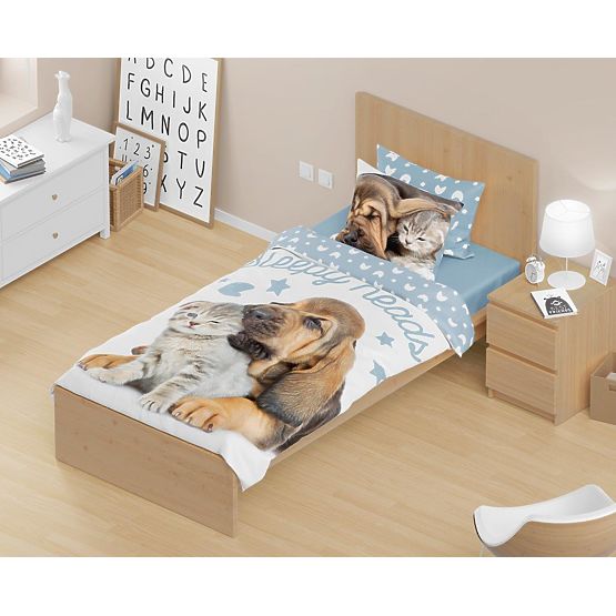 Children's bedding 140x200 cm + 70x90 cm Puppy and kitten