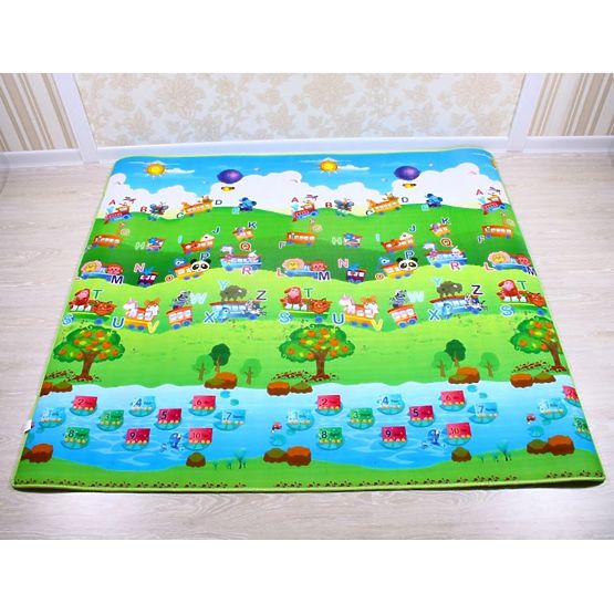Children's foam rug - train + house Iva 180x200x1