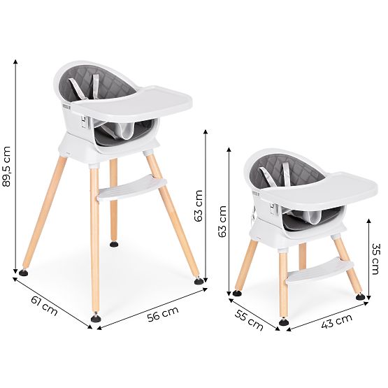 Children's High Chair 6-in-1 with Quilted Cover and Gray Tray ECOTOYS