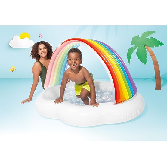 Children's inflatable pool with a rainbow roof