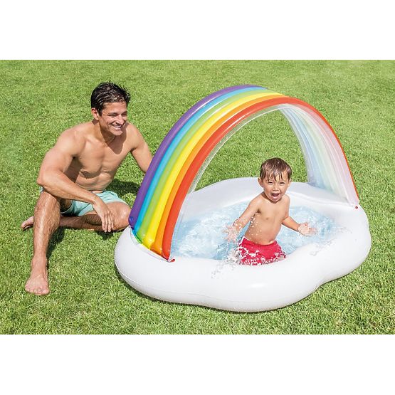 Children's inflatable pool with a rainbow roof