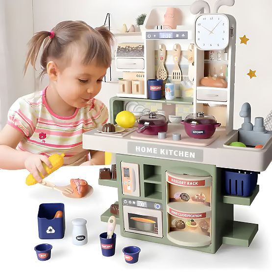 Children's Kitchen with Sounds, LED, Steam Generator, 35 Accessories