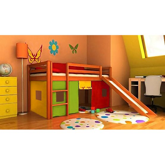 Children's loft bed Ourbaby Modo alder with slide