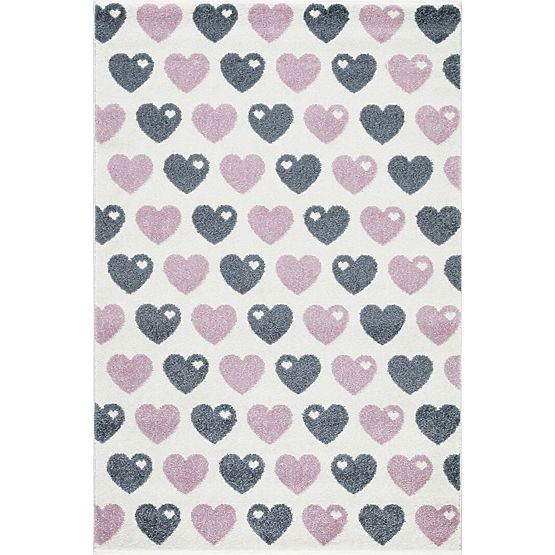 Children's rug hearts pink-silver white