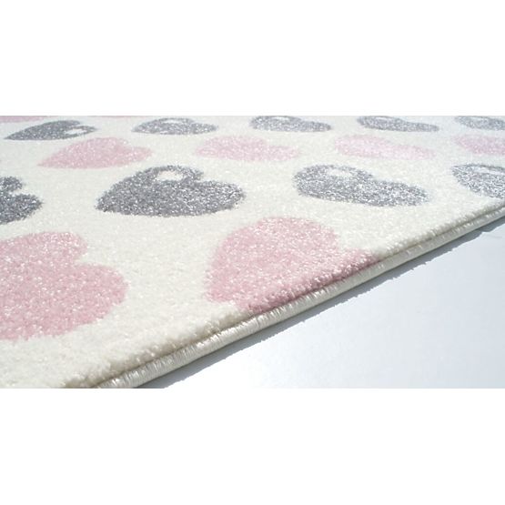 Children's rug hearts pink-silver white