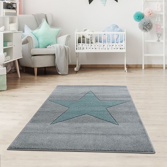 Children's rug STAR silver-gray/mint