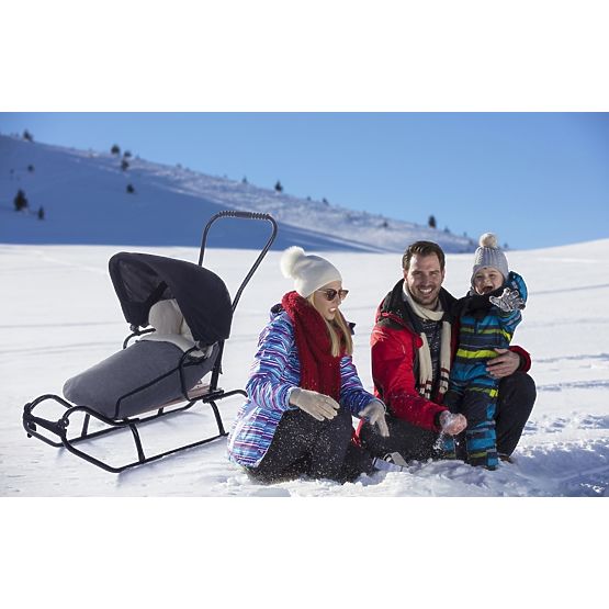 Children's sled with backrest and hood - dark gray / melange