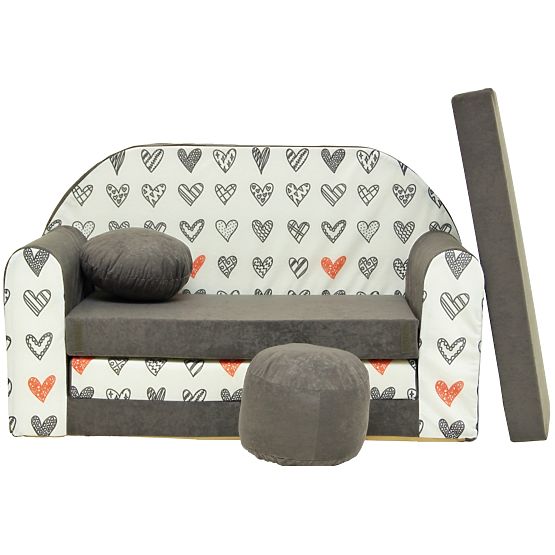 Kids' sofa Grey hearts 