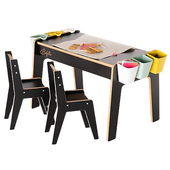 Children's Table and Two Chairs Set with Accessories - Black