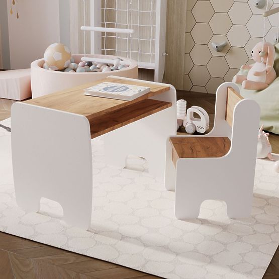 Children's Table Timi + Chair in White / Golden Oak Craft Color