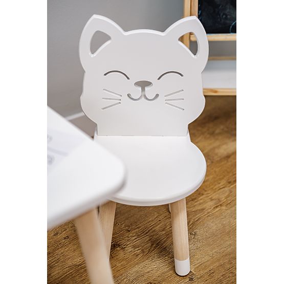 Children's Table with Chairs - Cat - White
