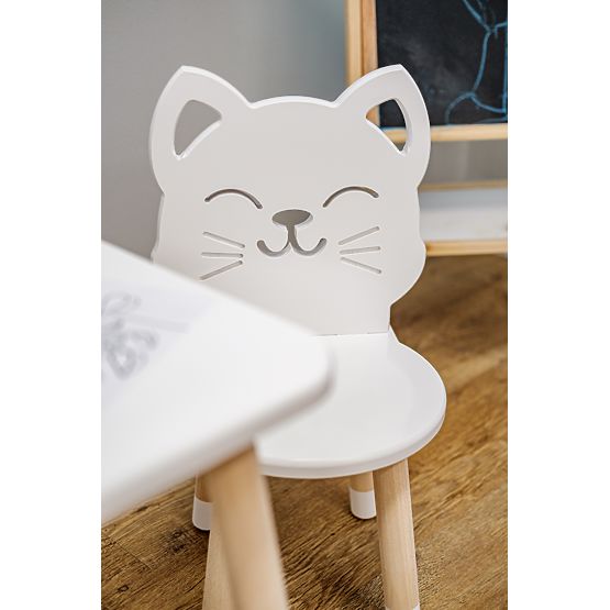 Children's Table with Chairs - Cat - White