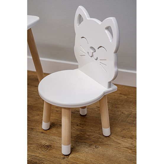 Children's Table with Chairs - Cat - White