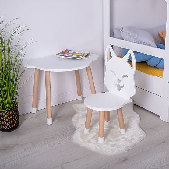 Children's table with chairs - Liška - white