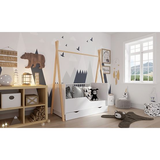 Children's Teepee Crib 140x70 cm (L) - White/Natural