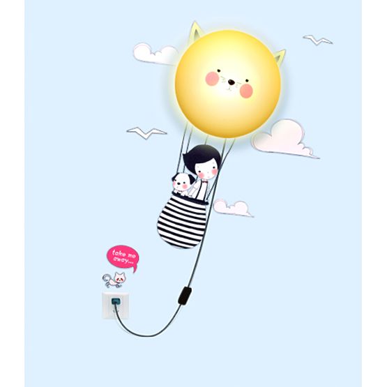 Children's Wall Lamp with Flying Girl Sticker
