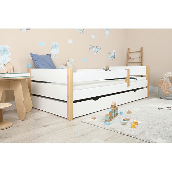 Children's Wooden Bed Scandie with Guardrail - White