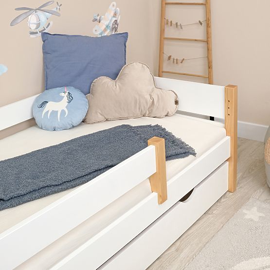 Children's Wooden Bed Scandie with Guardrail - White