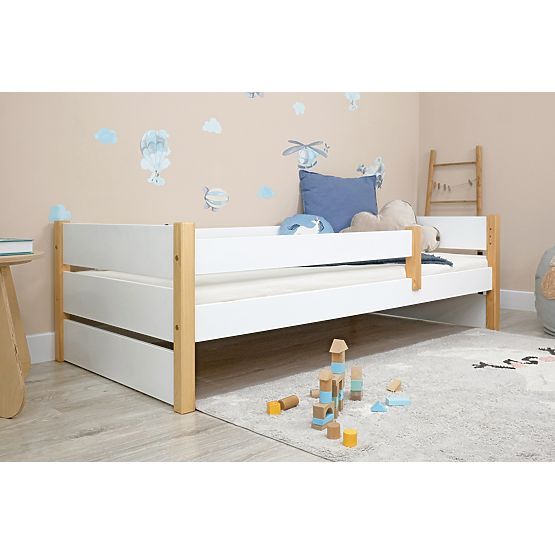 Children's Wooden Bed Scandie with Guardrail - White