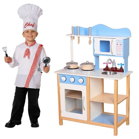 Children's wooden kitchenette with equipment