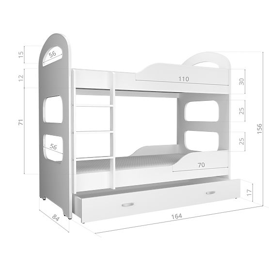 Children storey bed Dominik - white-gray